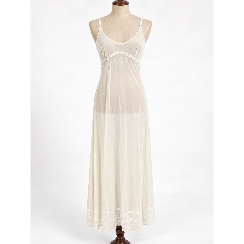 Lorraine Full Slip Nightgown Women 36 Ivory Lace Trim Vintage 70s Cottagecore